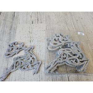 Glitter silver reindeer ornament set Xmas tree